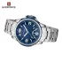 NAVIFORCE 9215 Men Wristwatch Top Brand Luxury Waterproof Watch Original Stainless Steel Sport Military Quartz Male Clock - Silver Blue